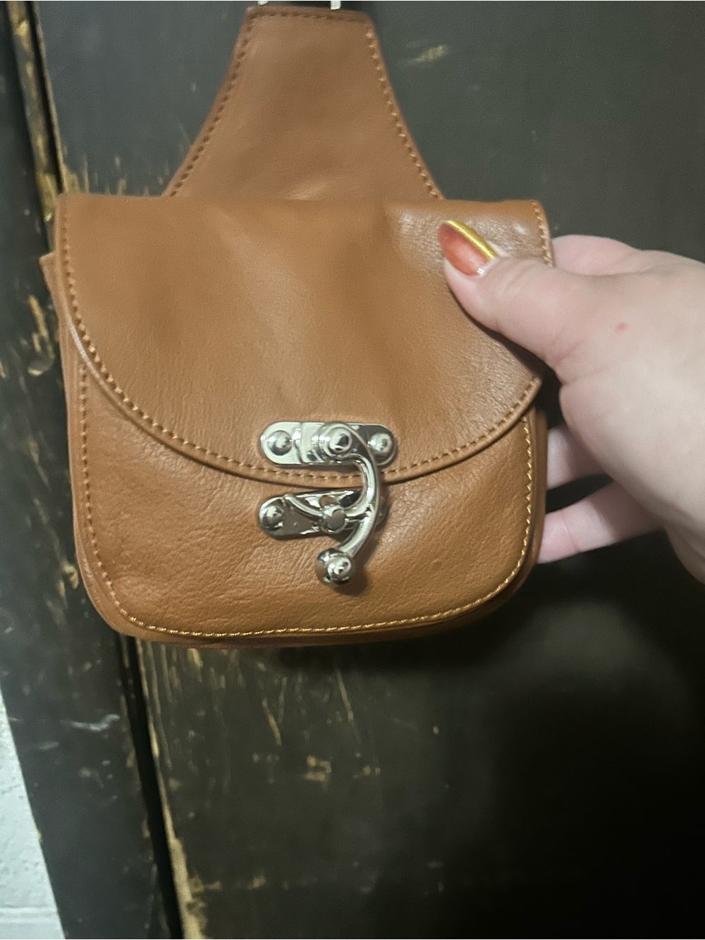 Sundance Tan Leather Mini Crossbody with Light Blue Lining